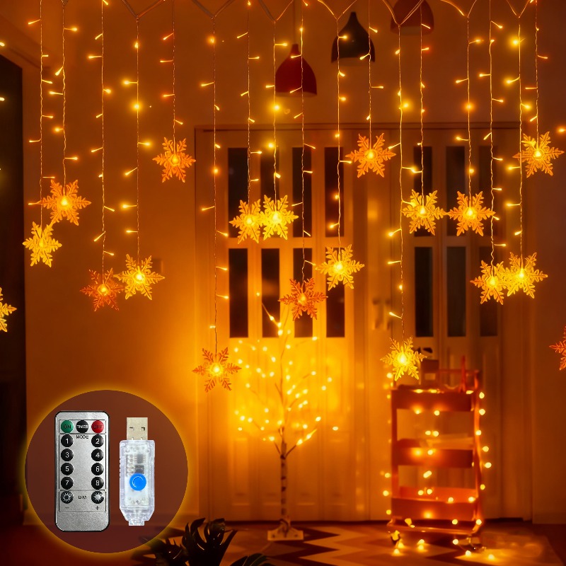 Outdoor Power For Xmas Lights - USB Powered Snowflake Curtain Lights Remote